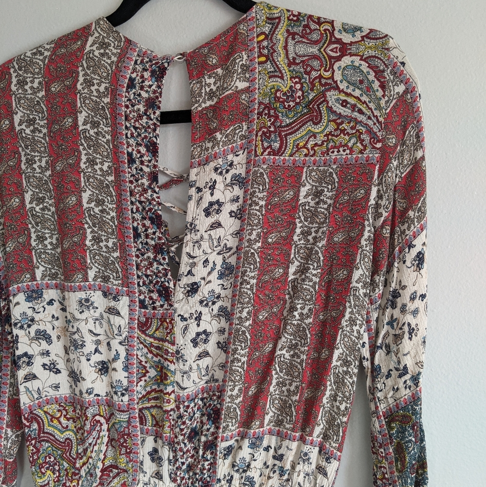 (AEO) Red White Boho Lace-up Romper Small - Picture 14 of 14